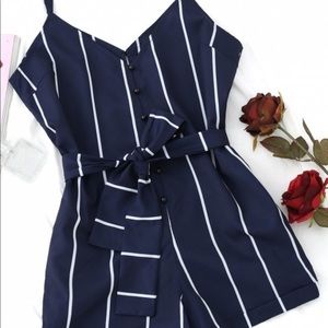 blue striped cami romper